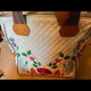 Consuela Tote Bag/purse - White with embroidered flowers!